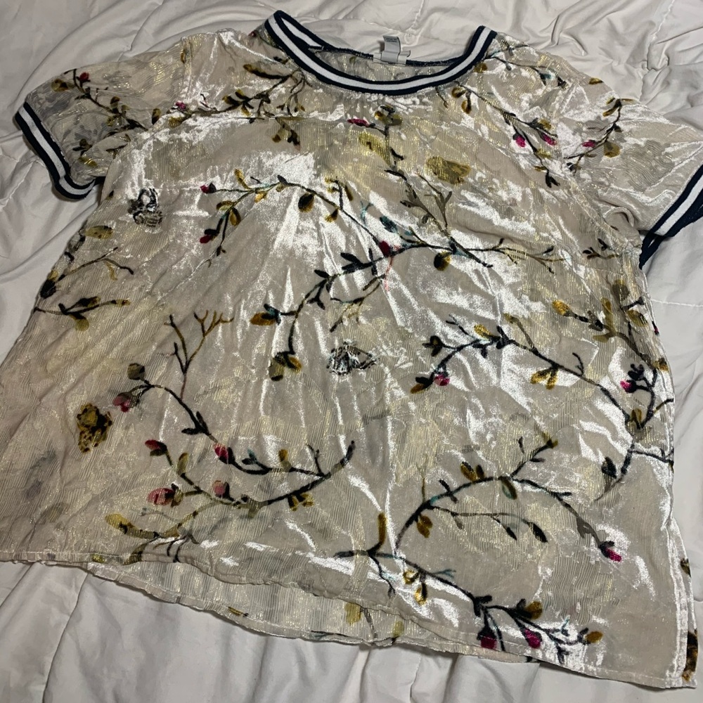 Sheer and velvet garden top with sporty detail